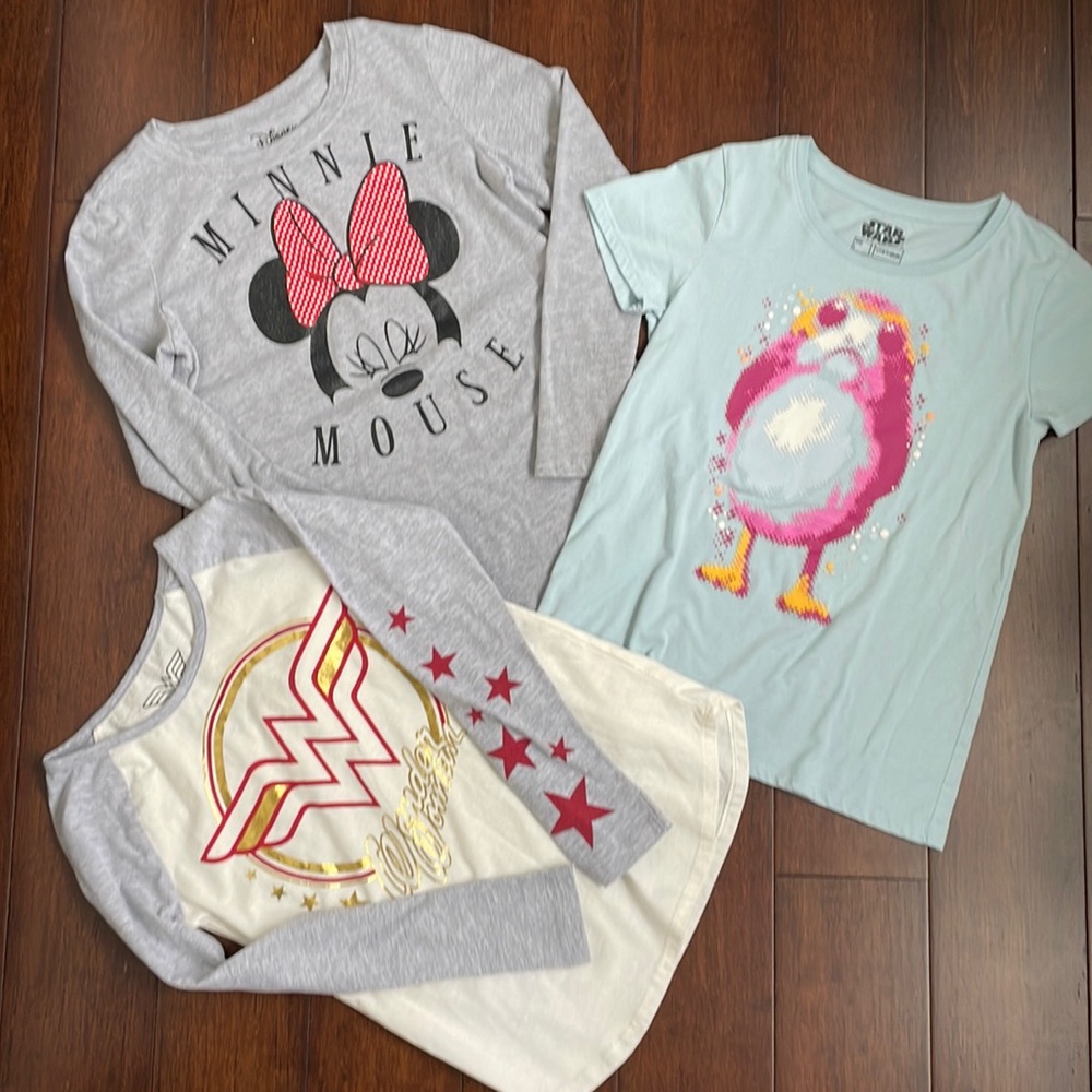 Girls Set of 4 shirts - Minnie Mouse, 2 Star Wars and Wonder Woman
